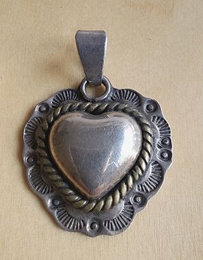 Taxco TM 925 Silver Heart Rope-Accent Pendant - Women's Jewelry 3 Cm